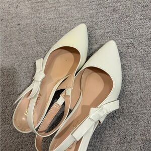 White Pointed Slingback Heels with Bow Detail